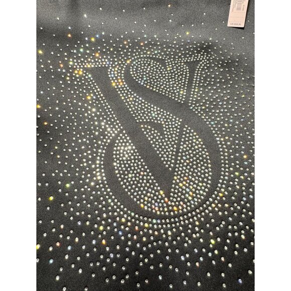 NWT Victoria's Secret Black Satin Bling Tote Bag | Silver Sparkle Logo - Picture 2 of 8